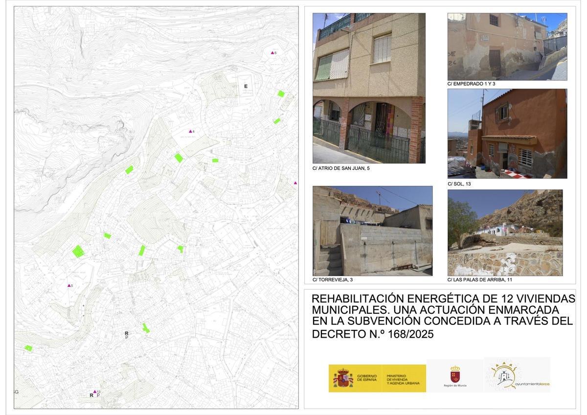 Plano de situación de las casas municipales que serán rehabilitadas en Lorca.