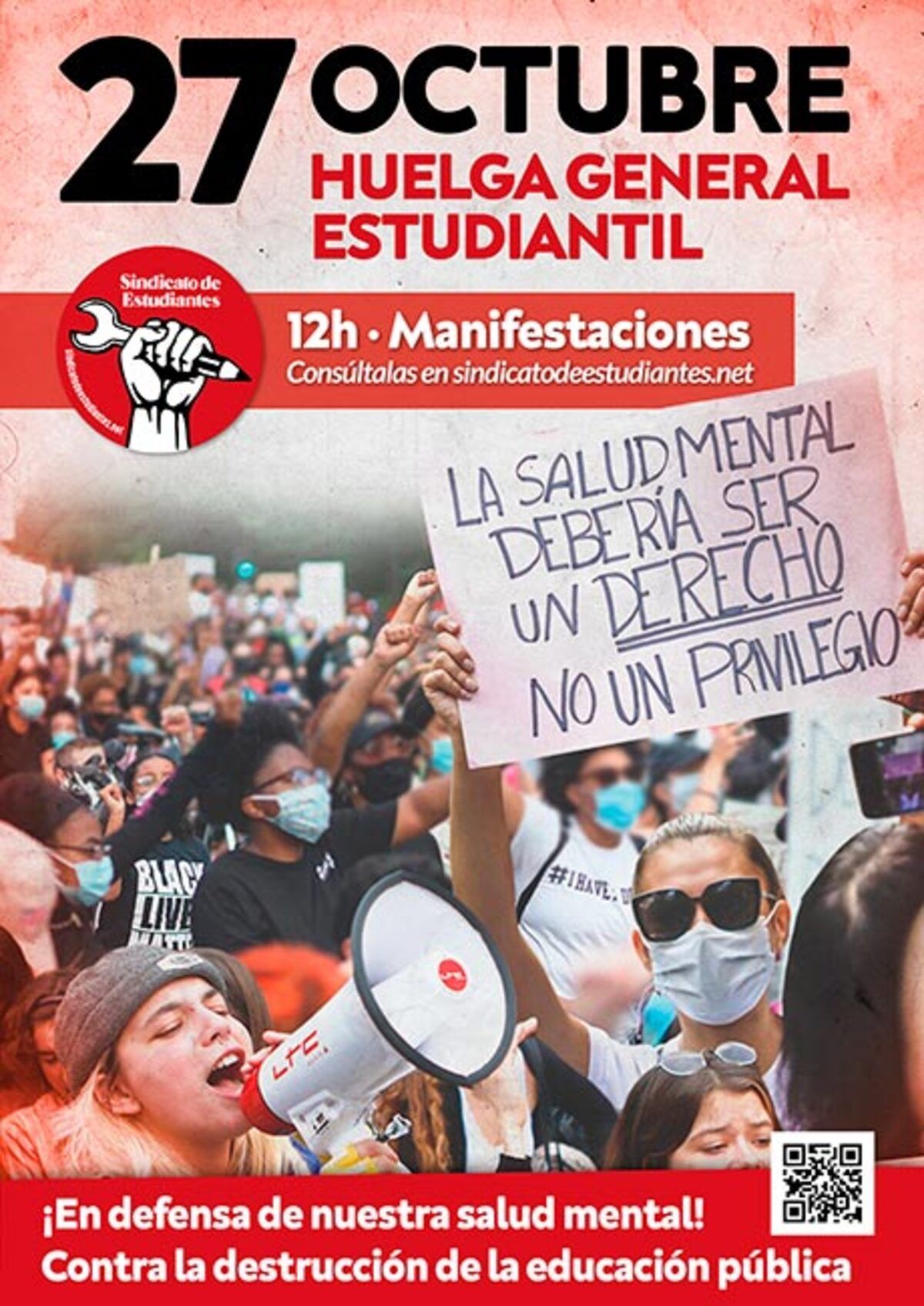 Cartel de la huelga de estudiantes del 27 de octubre en España.