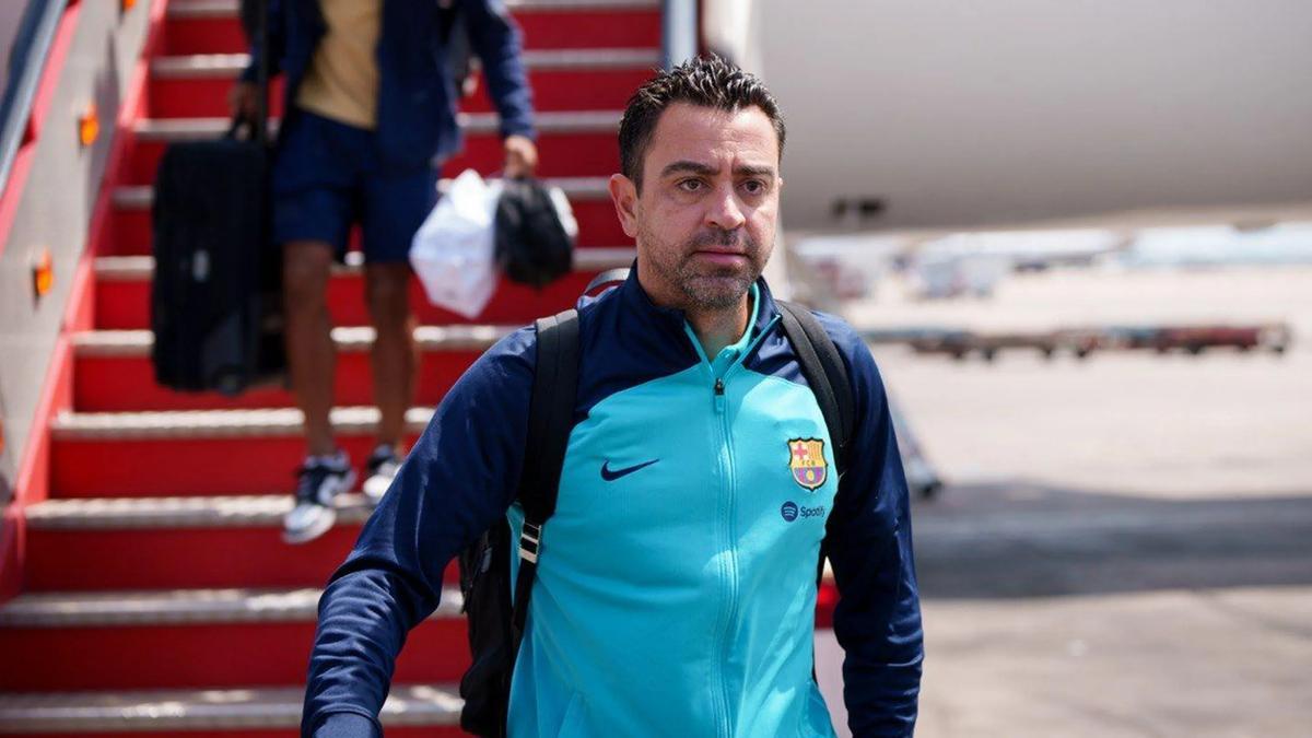 Xavi Hernández, en un desplazamiento del Barça