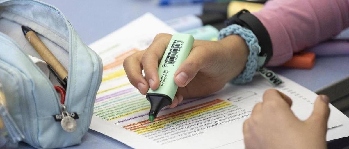 Un estudiante repasa los apuntes.
