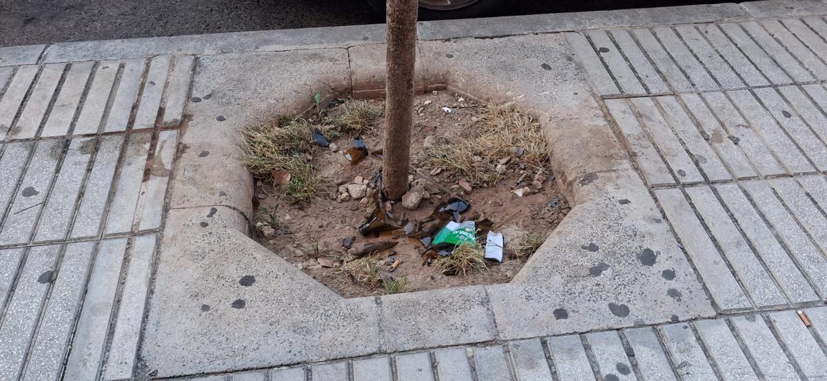 Suciedad y envases de cristal rotos en varias calles de San Vicente del Raspeig