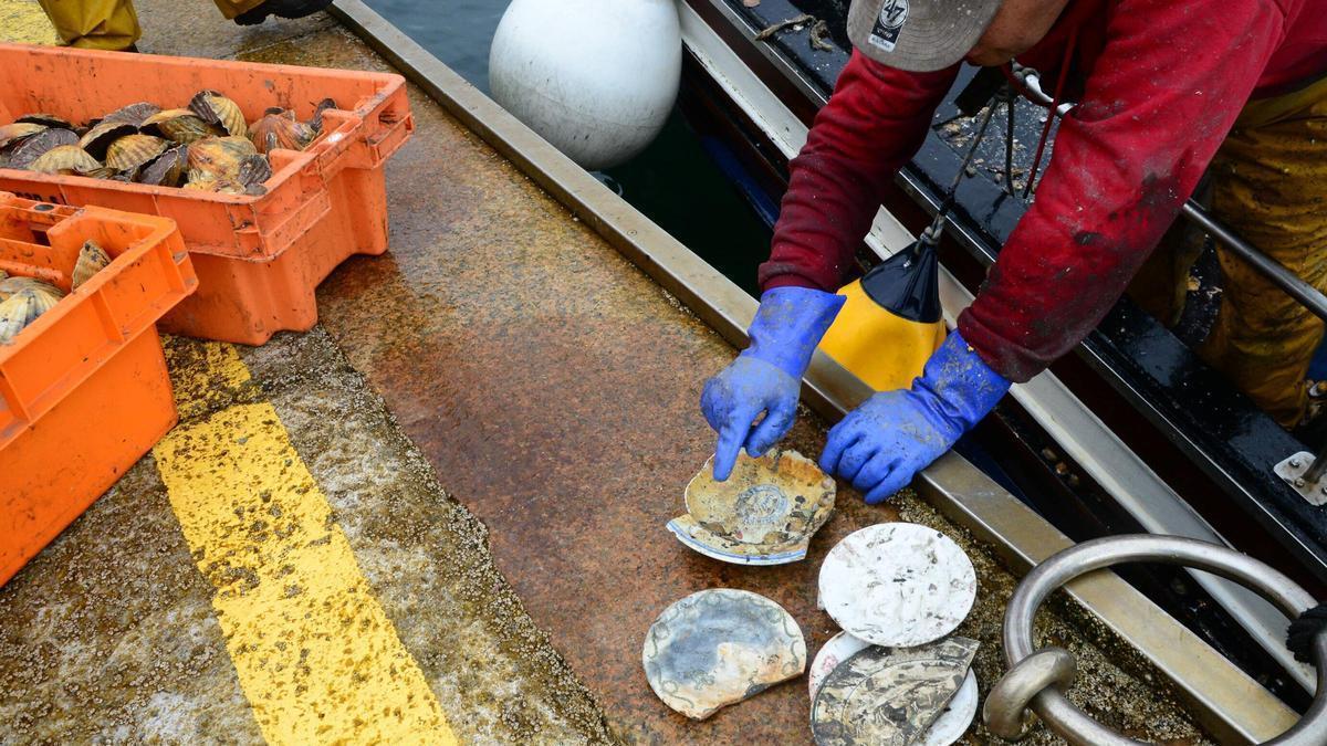 Restos de platos antiguos encontrados por uno de los marineros de Cangas.