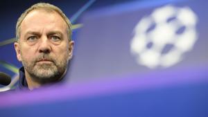 Hansi Flick, en la sala de prensa del Eden Arena, el estadio donde se jugará el Slavia Praga-Barcelona. 