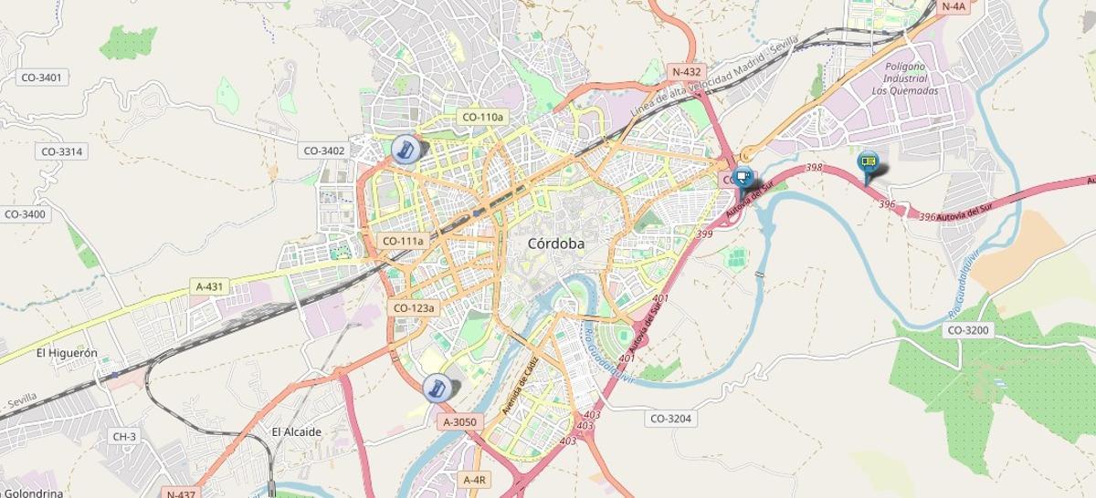 El mapa de incidencias de la DGT no muestra ningún percance en la A 4 a su paso por Córdoba, a primera hora de la mañana de este martes.