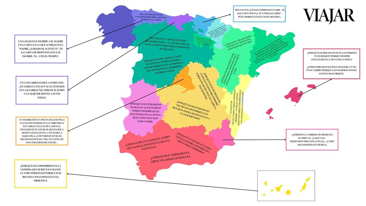 El mapa con los chistes y tópicos más populares de cada Comunidad Autónoma de España, basados en el cliché