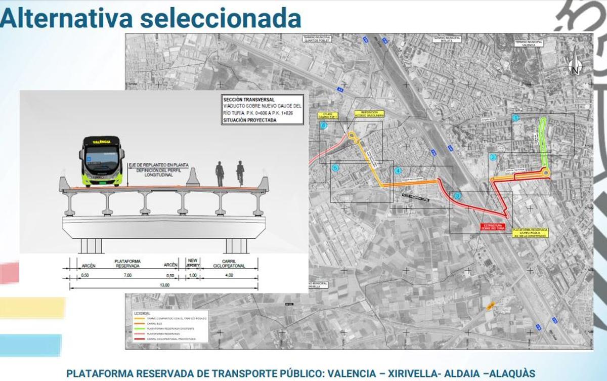 El tramo 4, el de la Avenida Blasco Ibáñez, de Alaquàs, con las características de la plataforma.