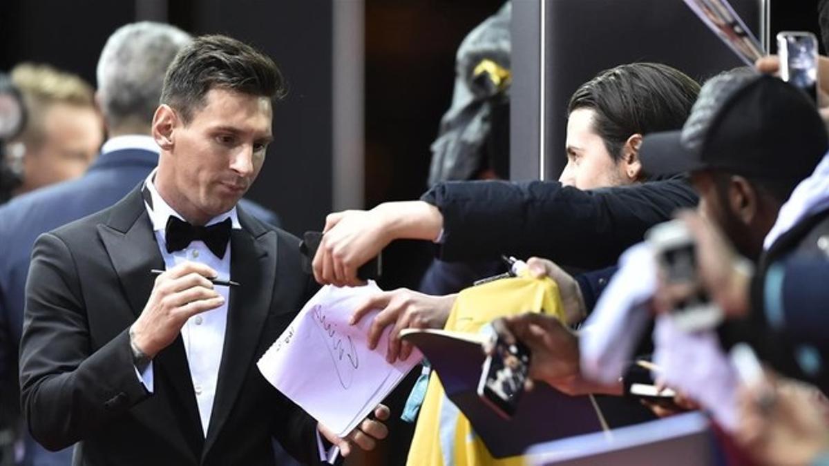 Messi, a su llegada al Kongresshaus de Zúrich antes de la gala del Balón de Oro.