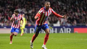 Samuel Lino of Atletico de Madrid celebrates a goal during the Spanish League, LaLiga EA Sports, football match played between Atletico de Madrid and RCD Mallorca at Riyadh Air Metropolitano stadium on February 1, 2025, in Madrid, Spain. AFP7 01/02/2025 ONLY FOR USE IN SPAIN. Oscar J. Barroso / AFP7 / Europa Press;2025;SOCCER;SPAIN;SPORT;ZSOCCER;ZSPORT;Atletico de Madrid v RCD Mallorca - LaLiga EA Sports;