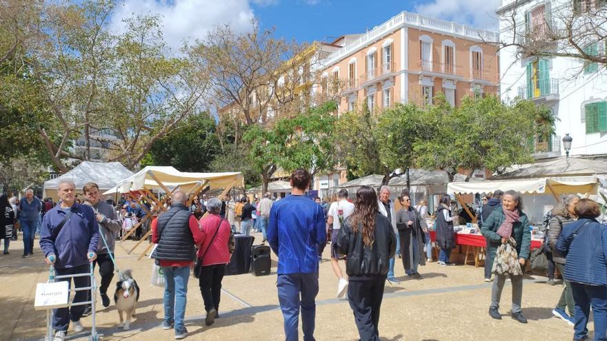 Día de Sant Jordi en Ibiza: libros y flores vencen a la lluvia matutina y llenan Vara de Rey