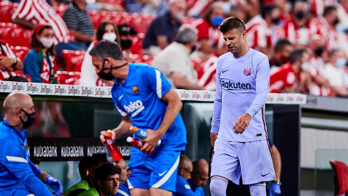 Gerard Piqué durant el matx disputat ahir contra l&#039;Athletic de Bilbao