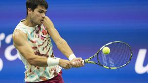 El tenista español Carlos Alcaraz en su partido de cuartos del US Open ante Zverev.