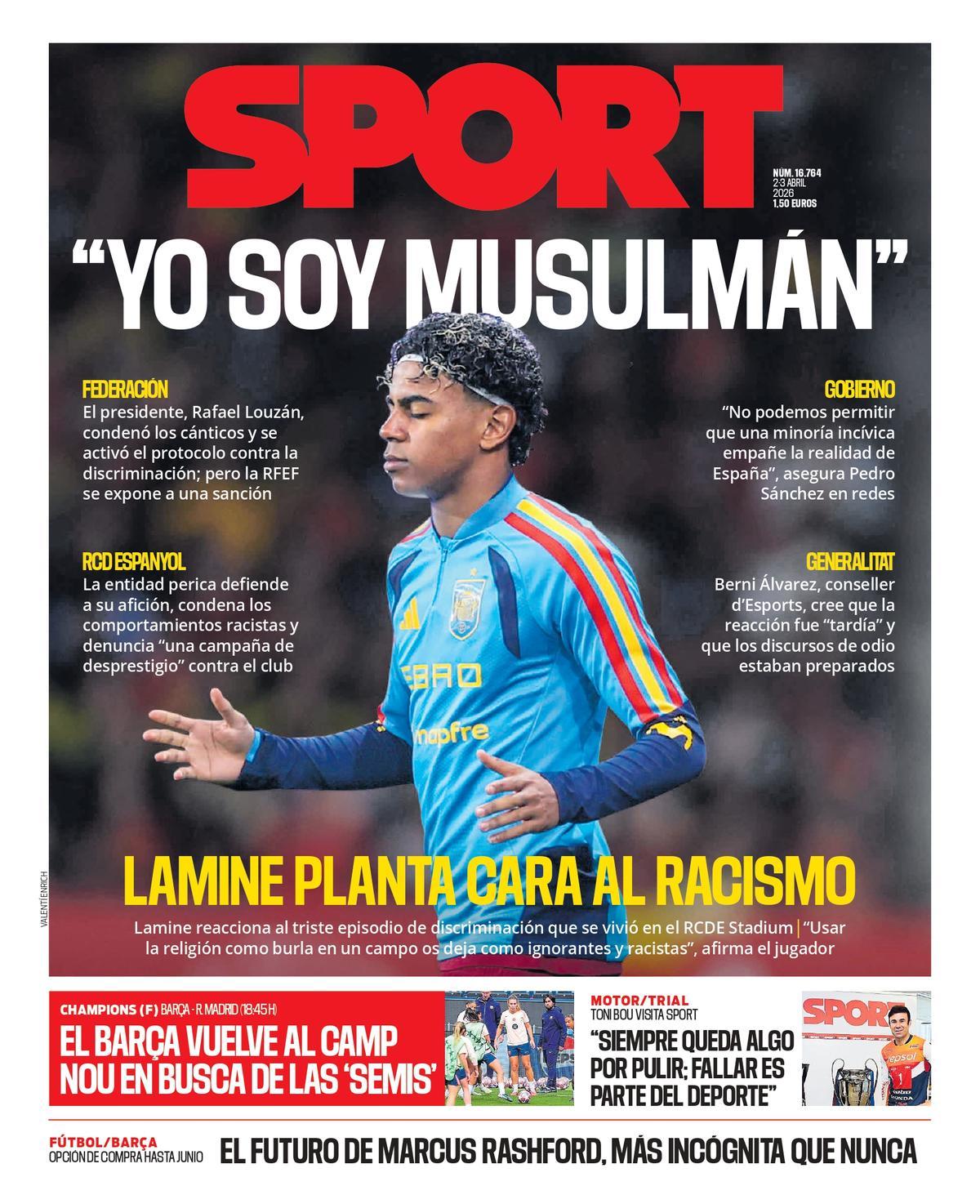Esta es la portada de SPORT de hoy jueves, 2 de abril de 2026