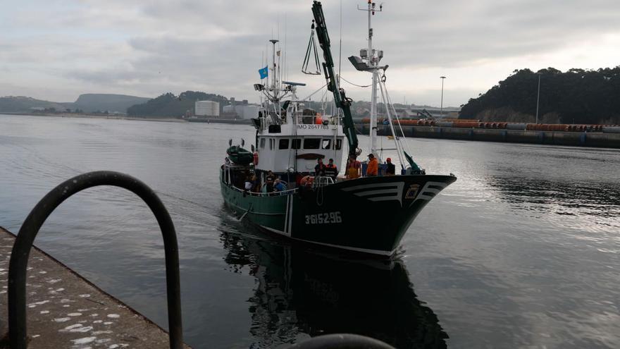 El barco pesquero «Nuevo Santanina» maniobra para atracar en el el puerto de Avilés.