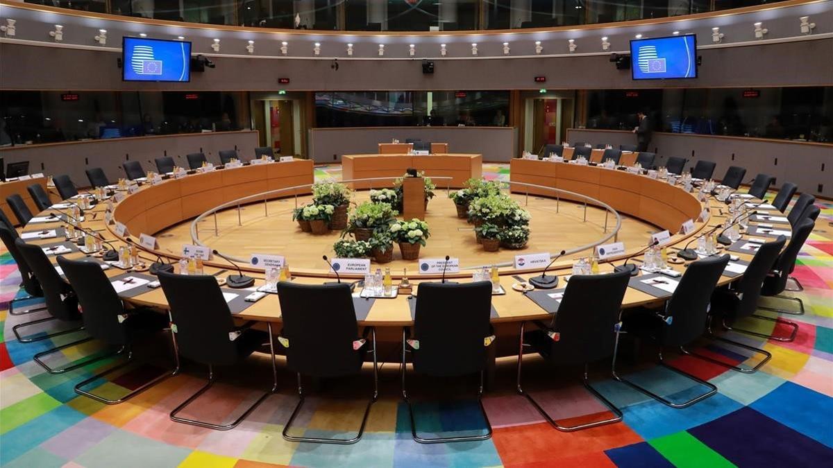 Vista de la sala de reuniones del Consejo Europeo en Bruselas.