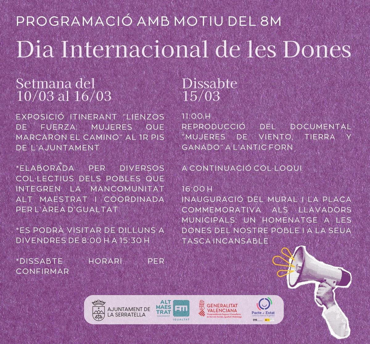 Cartel de actividades que organizaron en la Serratella por el 8M.
