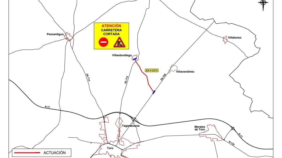 La carretera de Villardondiego, cortada al tráfico el martes 6 de junio