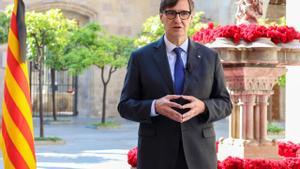 El president de la Generalitat, Salvador Illa, durante la declaración institucional de Sant Jordi