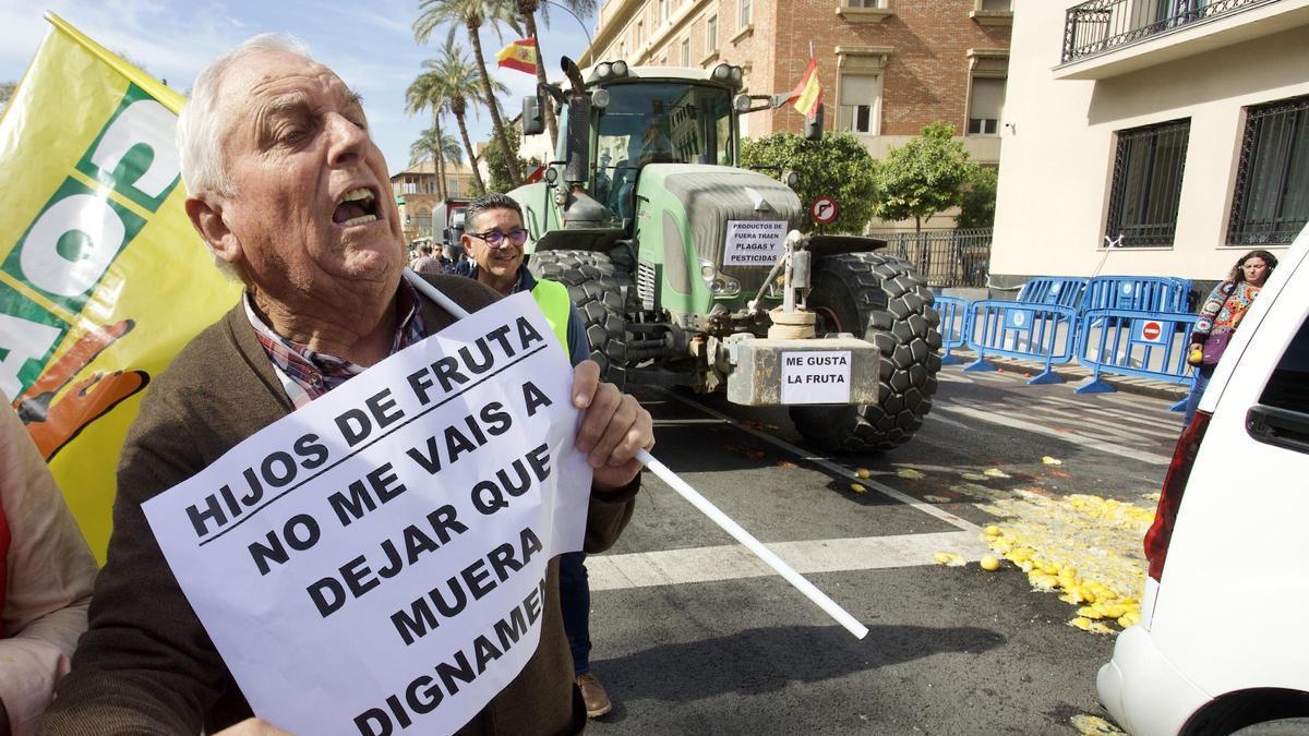 Los agricultores en las protestas del 21F en Murcia.