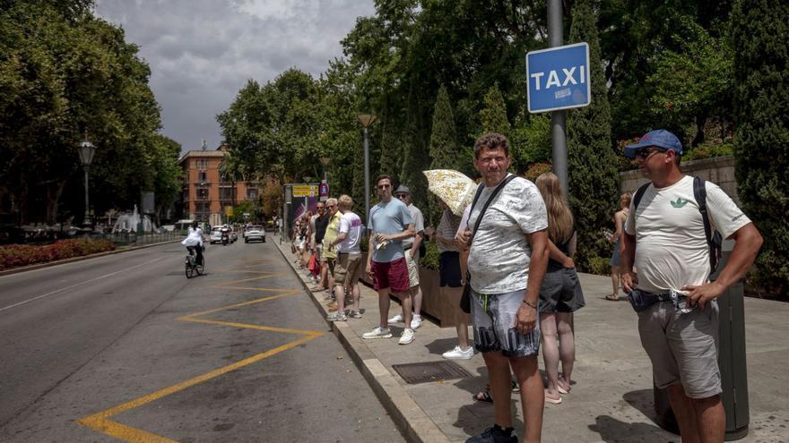 Cola en la parada de taxis de Antoni Maura esperando los vehículos. | B.RAMON