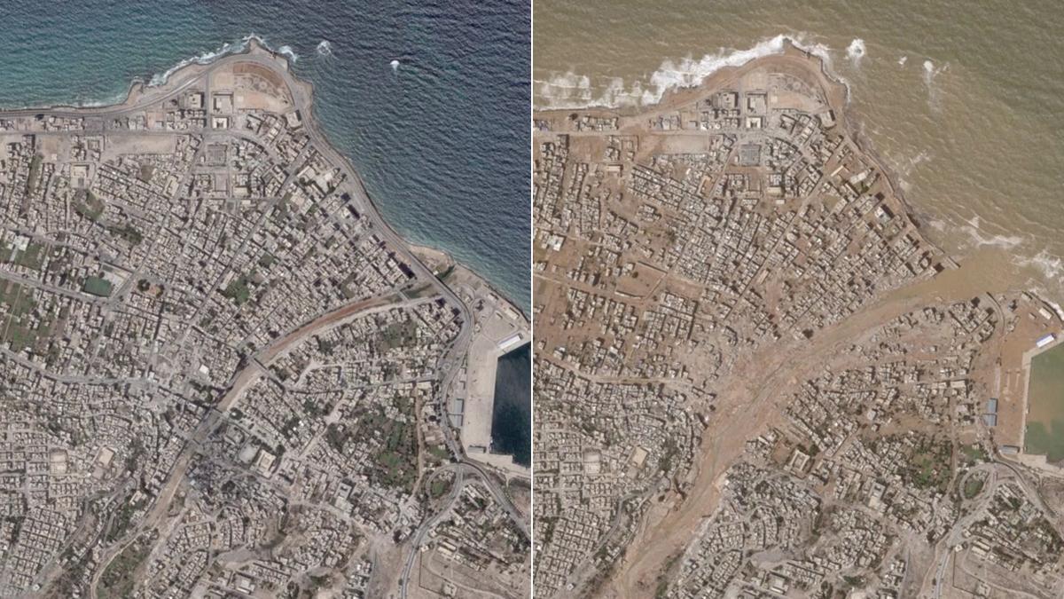 Imágenes de satélite de Libia, antes y después de las inundaciones