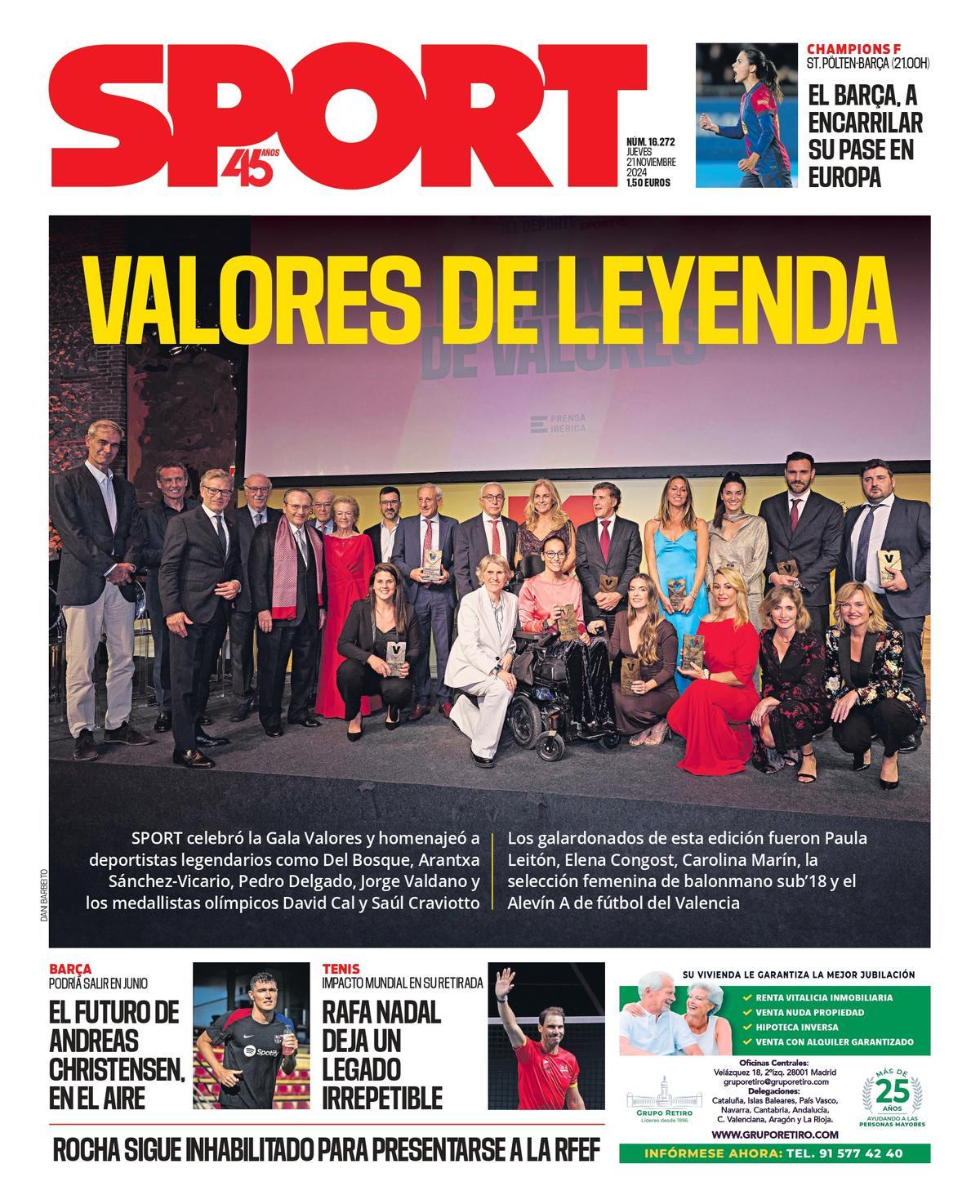 La portada SPORT de hoy, 21 de noviembre