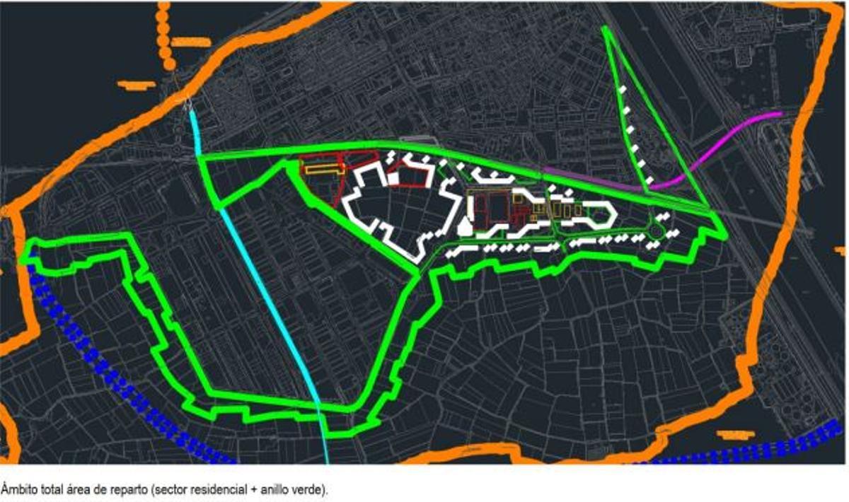 Ámbito total de reparto, sector residencial más anillo verde.