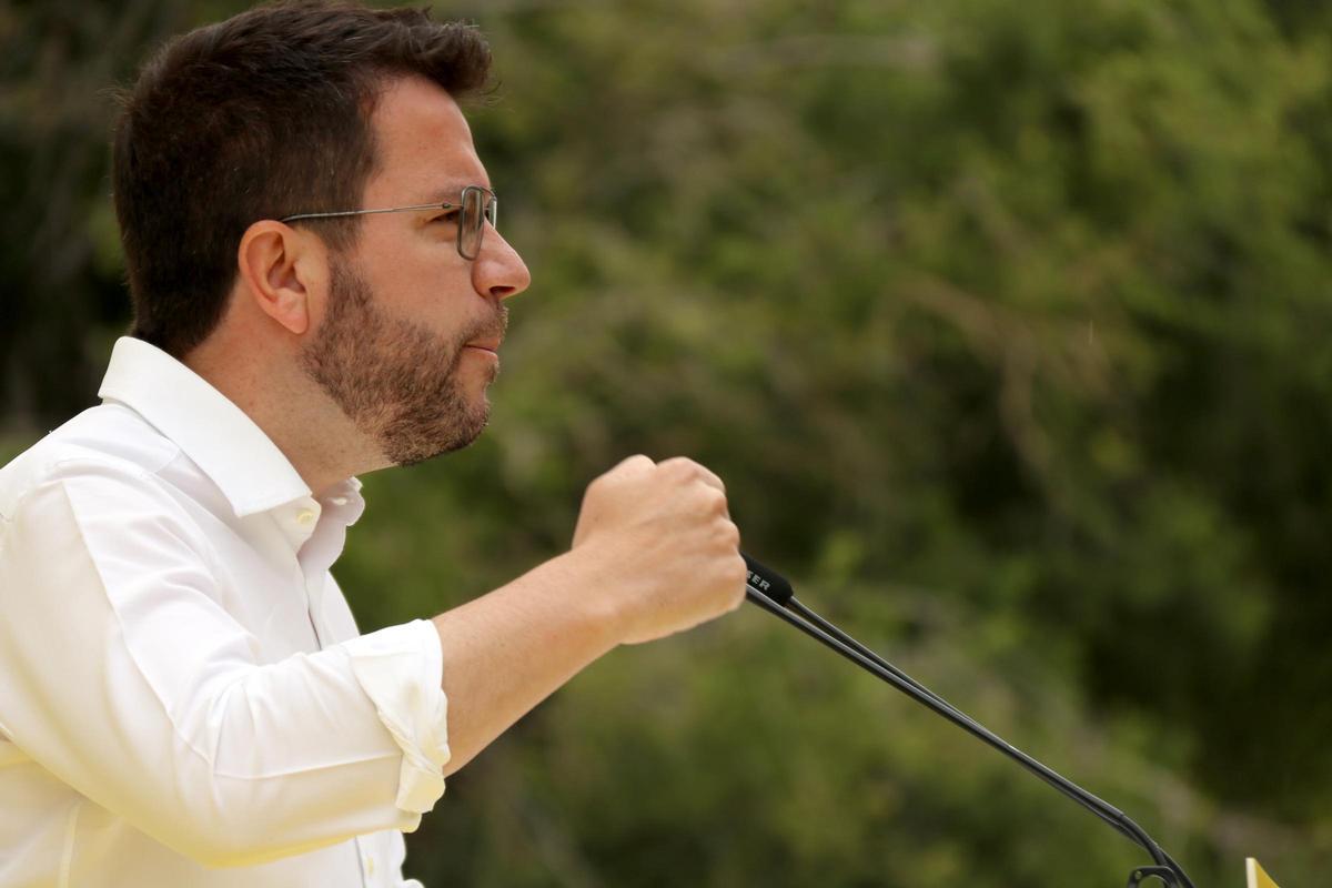 El president de la Generalitat, Pere Aragonès, durant un acte de campanya dERC a Barcelona