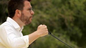 El president de la Generalitat, Pere Aragonès, durant un acte de campanya dERC a Barcelona