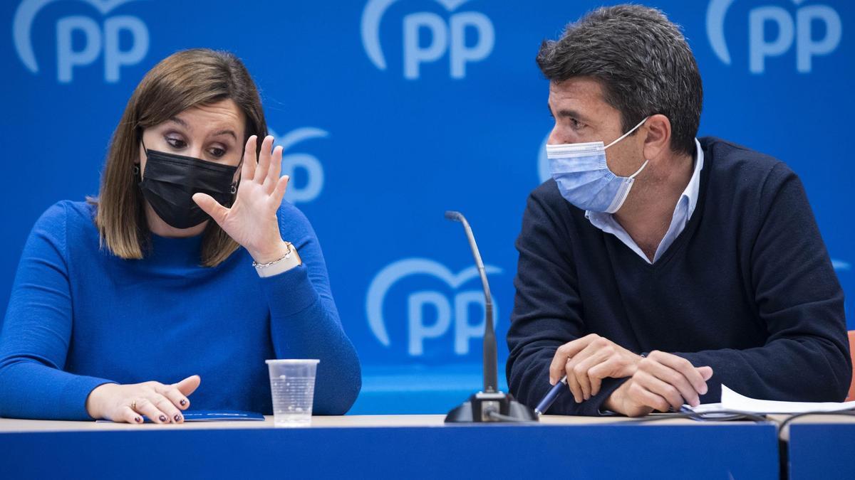 María José Catalá y Carlos Mazón, en la reunión del comité de dirección del PPCV, en la tarde de este viernes