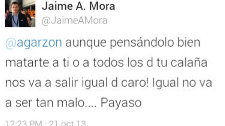 El lamentable tuit de Jaime Mora.