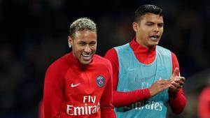 Neymar y Thiago Silva, en un entrenamiento del PSG.