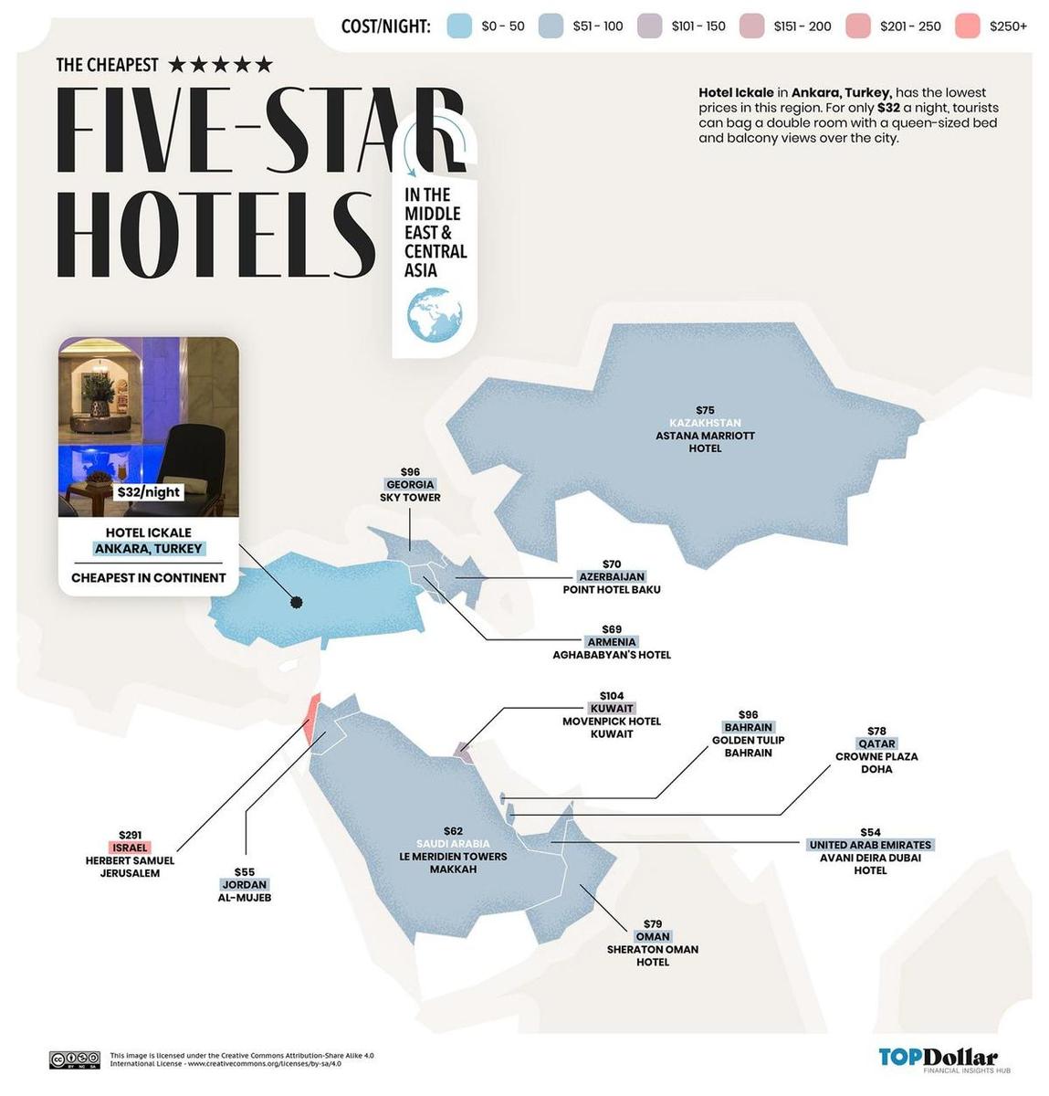 Mapa hoteles 5 estrellas más baratos del mundo