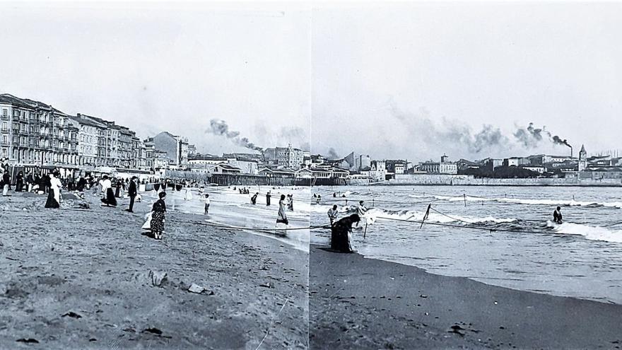 Una vista antigua de Gijón: Así era la playa de San Lorenzo en el verano de 1907