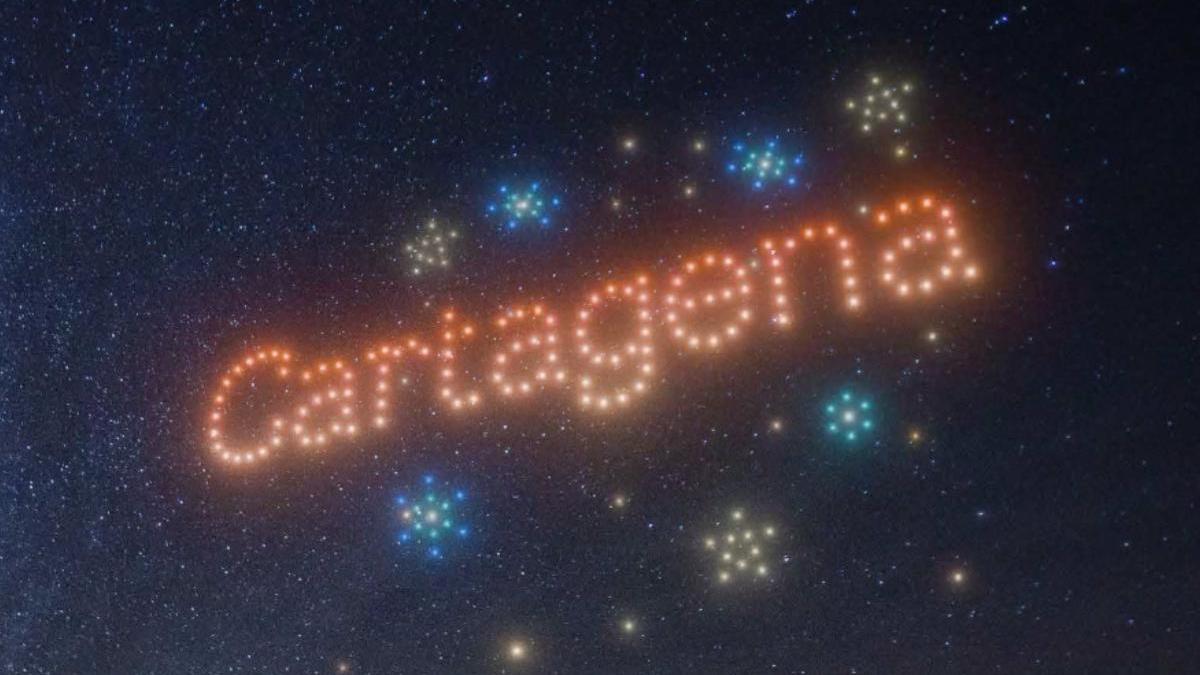 Render de cómo será el espectáculo de drones en Cartagena.