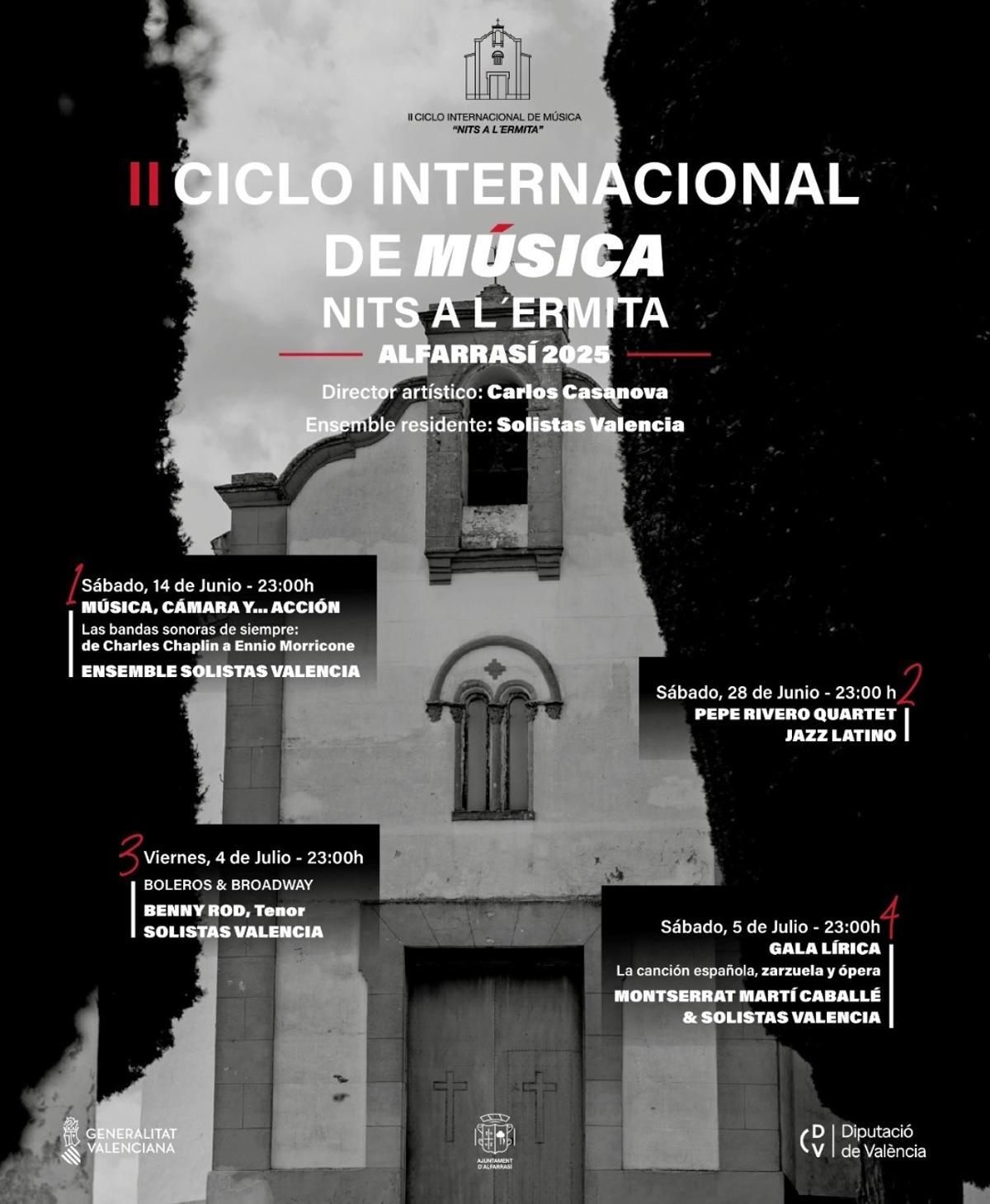 Cartel del II Cicle Internacional de Música Nits a l'Ermita de Alfarrasí.