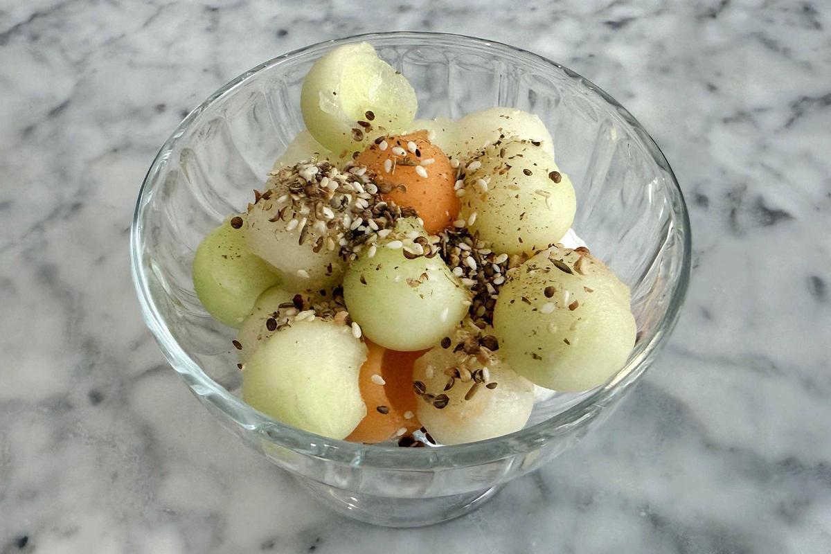 Assortit de melons, una de les postres (puntuals) del Riots.