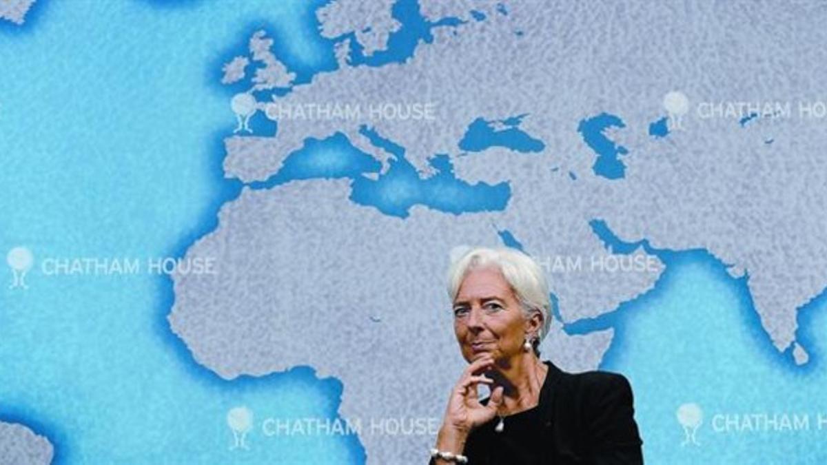 Lagarde, en un debate sobre la economía global en Londres, ayer.