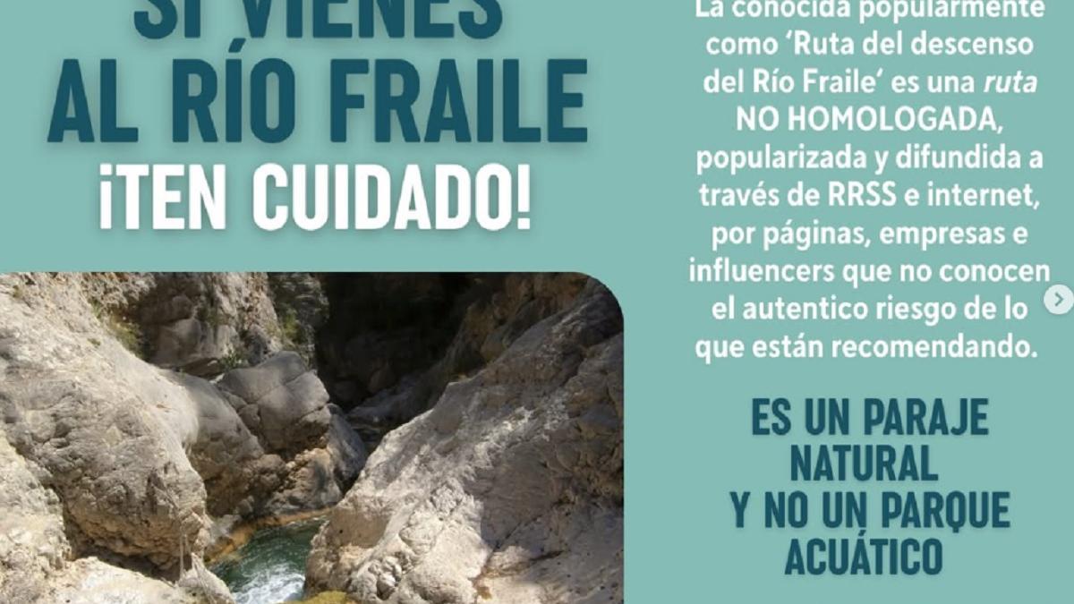 Una de las imágenes de la campaña impulsada por el Ayuntamiento de Bicorp sobre el Río Fraile.