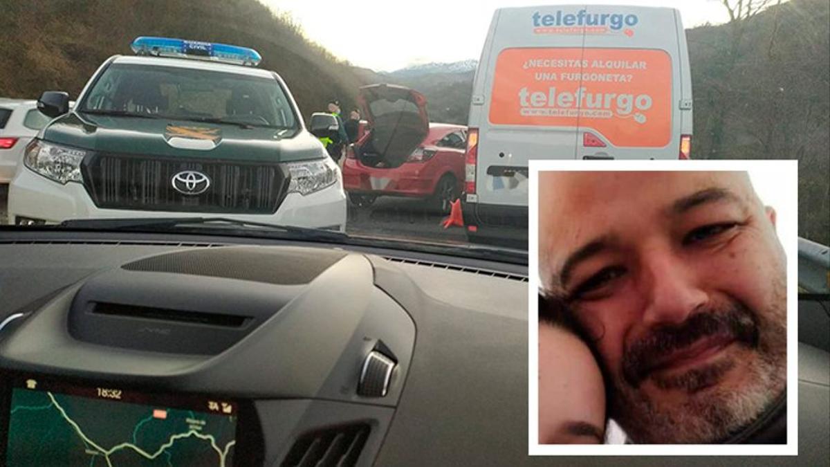 En el recuadro, el guardia civil fallecido en el control de Mieres
