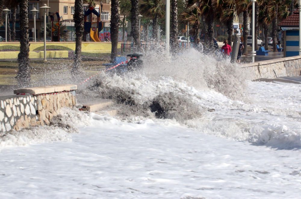 Málaga capital vive una jornada marcada por el fuerte viento, que ha afectado a playas y paseos marítimos y ha obligado a cortas las comunicaciones marítimas con Melilla.