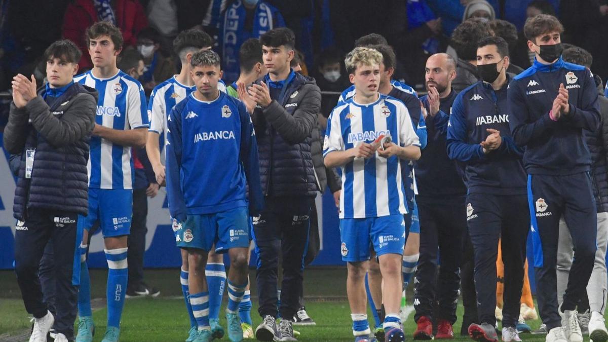 Los juveniles, el miércoles en Riazor en el partido de la Youth League. |  // CARLOS PARDELLAS