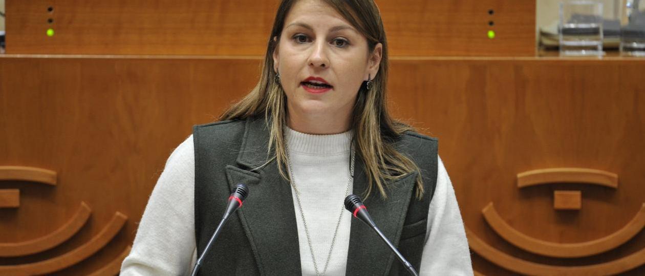 La diputada del PP Sandra Valencia, este jueves, en el pleno de la Asamblea.
