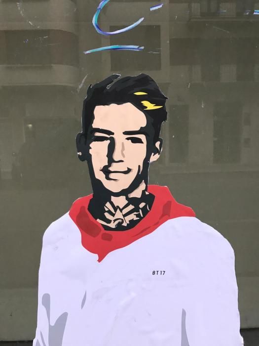 El mallorquín Brandon Thomas, convertido en un grafiti en Pamplona