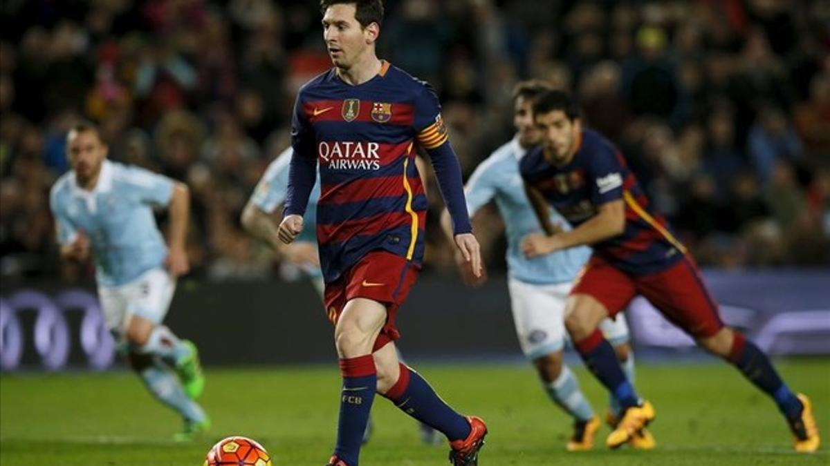 Leo Messi, durante el lanzamiento de penalti