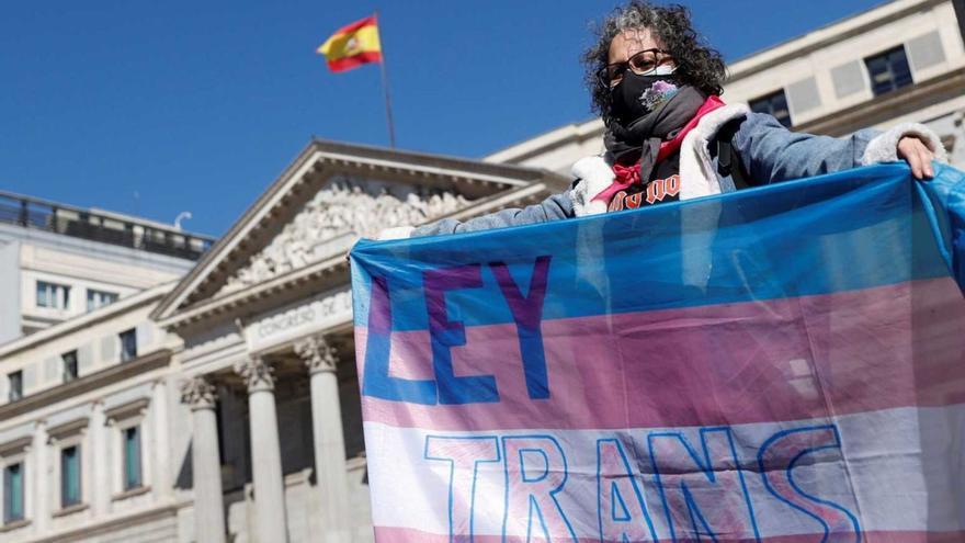 Manifestación frente al Congreso para pedir que se apruebe la Ley trans.  | EFE
