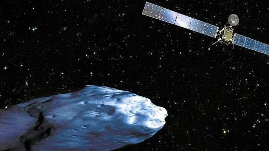 Recreació de la nau Rosetta orbitant al voltant del cometa 67P