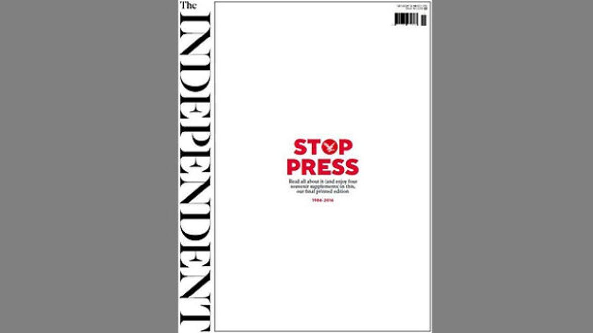 La última portada impresa de 'The Independent'
