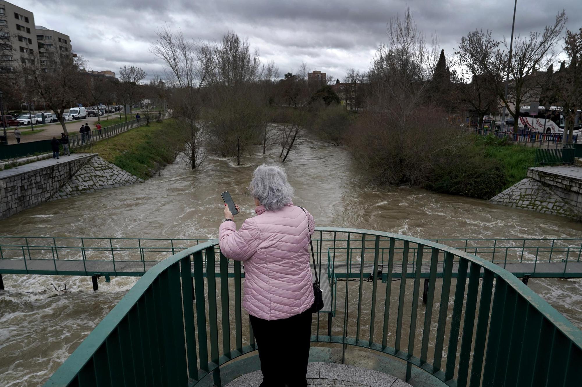 El Manzanares entra en nivel rojo por riesgo de inundaciones en Madrid.