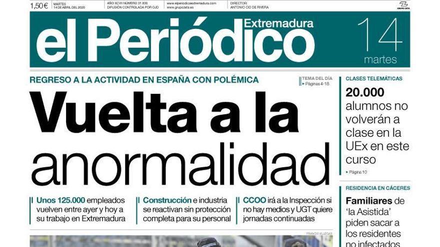 Esta es la portada de EL PERIÓDICO EXTREMADURA correspondiente al día 14 de abril del 2020