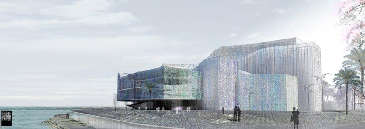 Infografía del Auditorio de Málaga, proyectado en los suelos portuarios de San Andrés